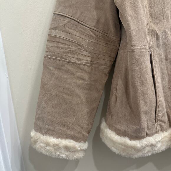Weather Tamer VTG 90s Beige Suede Faux Fur Shearling Coat Aviator Pilot Sz Large - Picture 8 of 15